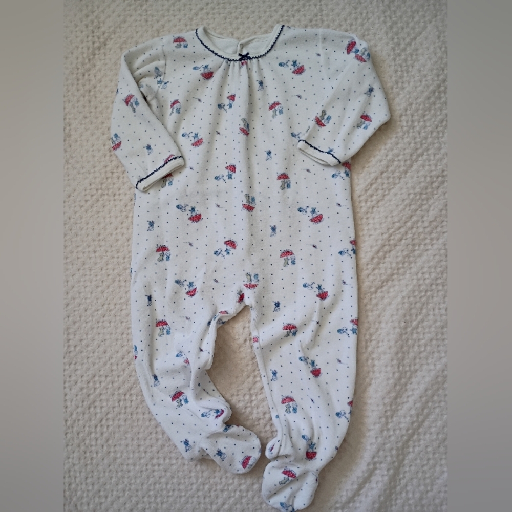 Petit Bateau White Baby Footed Sleeper with Blue and Red Prints